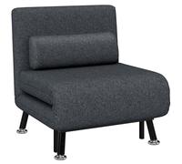 HOMCOM Poltrona Letto Singolo 3 in 1 con Schienale Reclinabile su 5 Livelli, Cuscino Imbottito e Materasso, Divano Letto Singolo Pieghevole per Soggiorno, in Acciaio, Lino, 75x70x75cm, Grigio Scuro