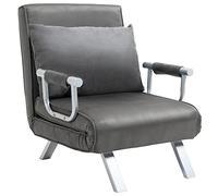 HOMCOM Poltrona Letto Singolo 3 in 1 con Schienale Reclinabile su 5 Livelli e Cuscino, Divano Letto Singolo Pieghevole per Soggiorno e Salotto in Pelle Scamosciata e Metallo, 65x69x80 cm, Grigio