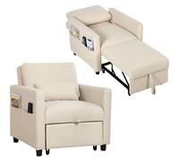 HOMCOM Poltrona Letto Singolo 3 in 1 Estraibile con Ruote, Bianco Crema