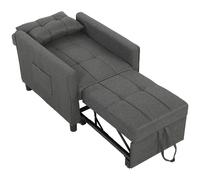 HOMCOM Poltrona Letto Singolo 3 in 1 in Tessuto Effetto Lino e Legno con Schienale Reclinabile, Cuscino, Tasche, Grigio Aosom Italy