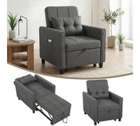 HOMCOM Poltrona Letto Singolo 3 in 1 Schienale Reclinabile 3 Livelli Grigio