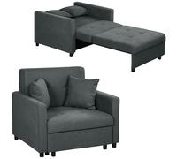 HOMCOM Poltrona Letto Singolo con 2 Cuscini e Spazio Portaoggetti, Divano Letto Singolo per Soggiorno in Tessuto Effetto Velluto e Metallo, 100x98x88 cm, Grigio