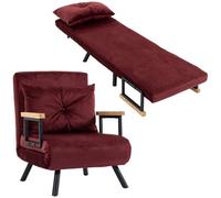 HOMCOM Poltrona Letto Singolo Schienale Regolabile 5 Livelli Rosso vino
