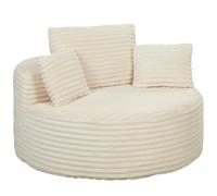 HOMCOM Poltrona lounge con seduta extra profonda e ampia, senza cornice, con cuscino decorativo, comoda poltrona relax in velluto a coste, fino a 250 kg, per soggiorno, camera da letto, bianco crema