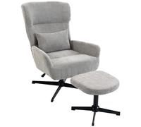 HOMCOM Poltrona lounge girevole 360° con pouf e altezza regolabile, bianco crema Aosom Italy