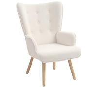 HOMCOM Poltrona lounge in tessuto bouclette, moderna poltrona imbottita con gambe in legno, braccioli e schienale ergonomico, per sala da pranzo, soggiorno, camera da letto, ufficio, beige