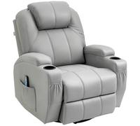 HOMCOM Poltrona Massaggiante a 8 Punti e Reclinabile Manuale con Poggiapiedi e Telecomando, Poltrona Relax Girevole in Pelle PU e Legno con Funzione Dondolo e Telecomando, 89x99x106 cm, Grigio