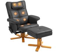 HOMCOM Poltrona massaggiante con poggiapiedi poltrona relax poltrona lounge relax - schienale reclinabile a 135°, contenitore, poggiatesta e telecomando - rivestimento sintetico nero