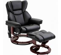HOMCOM Poltrona Relax Elettrica Massaggiante con Pouf Poggiapiedi, Nero | Poltrona Reclinabile 145°, Seduta Girevole a 360°, Finta Pelle