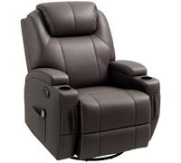 HOMCOM Poltrona Massaggiante Reclinabile con Poggiapiedi e Girevole Marrone