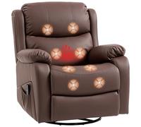 HOMCOM Poltrona Massaggiante Reclinabile Manuale 145° Riscaldante, 8 Punti di Massaggio, Poltrona Relax Girevole con Funzione Dondolo, Poggiapiedi, Telecomando, Tasche Laterali, Pelle PU, Marrone
