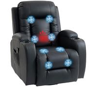 HOMCOM Poltrona Massaggiante Reclinabile Manuale 145° Riscaldante, 8 Punti di Massaggio, Poltrona Relax Girevole con Dondolo, Poggiapiedi, Telecomando, Portabicchieri, Tasche Laterali, Pelle PU, Nero