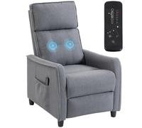 HOMCOM Poltrona Massaggiante Reclinabile Manuale 160° Grigio Chiaro | 2 Punti di Massaggio Vibrazione, Poggiapiedi, Poltrona Relax Imbottita Effetto Lino, Telecomando con Filo, Tasche Laterali