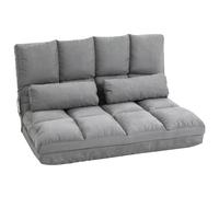 HOMCOM Poltrona - Materasso supplementare pieghevole - Poltrona convertibile - Inclinazione dello schienale regolabile in 14 posizioni - 2 Cuscini Inclusi - Poliestere Effetto scamosciato Grigio