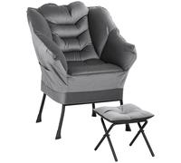 HOMCOM Poltrona Moderna con Poggiapiedi e 2 Tasche Laterali, in Tessuto Effetto Velluto e Acciaio, 80x78x100 cm, Grigio