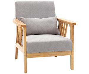 HOMCOM Poltrona Moderna con Rivestimento Vellutato e Struttura in Legno, Poltroncina da Camera e Salotto con Cuscino Extra, 68x75x78cm, Grigio