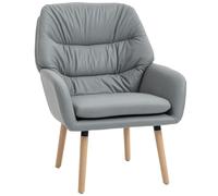 HOMCOM Poltrona Moderna con Schienale Alto a Doppia Imbottitura Grigio | Poltroncina da Camera e Salotto, Tessuto Effetto Pelle, per Casa e Ufficio