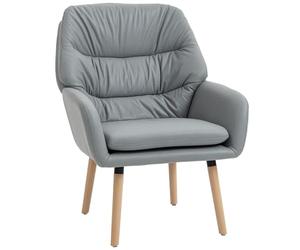 HOMCOM Poltrona Moderna con Schienale Alto a Doppia Imbottitura, Poltroncina da Camera e Salotto in Tessuto Effetto Pelle, per Casa e Ufficio, Grigio