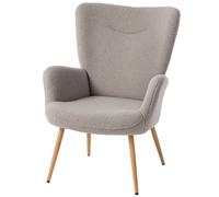 HOMCOM Poltrona Moderna in Tessuto Sherpa con Schienale Alto e Braccioli, Grigio
