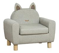 HOMCOM Poltrona per bambini Mini Divano per bambini +3 anni con seduta imbottita Braccioli Tasca portaoggetti e struttura in legno Portata 45 kg 61x42x53 cm Grigio