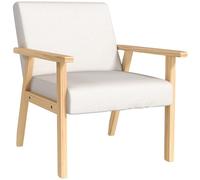 HOMCOM Poltrona per Camera da Letto Moderno con 2 Cuscini in Lino, Poltrona per Salotto d'Arredo con Gambe in Legno di Pino, 64x70x72 cm, Grigio e color Legno