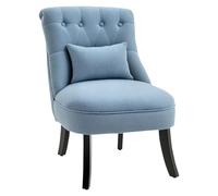 HOMCOM Poltrona per Salotto Imbottita con Cuscino e Piedini Antiscivolo, Poltrona D'Arredo in Tessuto Effetto Lino e Legno, 52.5x69x77 cm, Blu