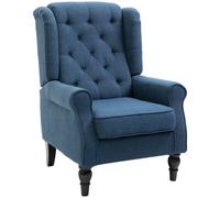 HOMCOM Poltrona per Salotto in Stile Francese con Seduta Imbottita e Cuscini, in Poliestere, 74x86x102 cm, Blu Aosom