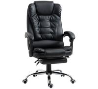 HOMCOM Sedia da Ufficio Ergonomica Presidenziale in Pelle PU, Poltrona da Ufficio Girevole con Schienale Alto Reclinabile 145°, Altezza Regolabile e Poggiapiedi Estraibile, color Nero