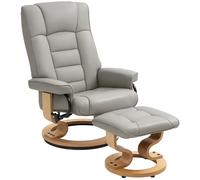 HOMCOM Poltrona Reclinabile a 130° con Pouf Poggiapiedi in Finta Pelle, Base Girevole e Dondolo, Grigio