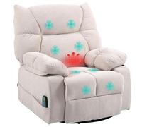 HOMCOM Poltrona Reclinabile a 145° con Poggiapiedi, Poltrona Relax Massaggiante e Riscaldata con 5 Programmi e 8 Punti Vibranti, Telecomando con Filo e Tasche Portaoggetti, Beige