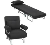 HOMCOM Poltrona reclinabile convertibile divano letto 1 posto Nero | Grande comfort, cuscino lombare, braccioli, base in metallo, lino