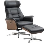 HOMCOM Poltrona Relax con Poggiapiedi, Girevole 360°, Funzione Sdraio, Poltrona per la Lettura, nero, 80 x 84 x 108 cm