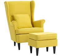 HOMCOM Poltrona Relax con Pouf Poggiapiedi, Cuscino e Schienale Alto, Poltroncina Camera da Letto in Tessuto Trapuntato con Gambe in Legno e Braccioli per Salotto e Soggiorno, 75x83x104 cm, Giallo