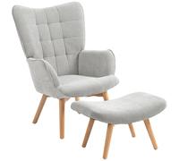 HOMCOM Poltrona Relax con Pouf Poggiapiedi in Velluto a Costine con Schienale Alto e Braccioli, Grigio Aosom Italy