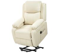 HOMCOM Poltrona Elettrica Alzapersona Reclinabile 160°, Poltrona Relax Elettrica in Pelle PU con Telecomando, Poggiapiedi e 2 Tasche Laterali per Soggiorno, Bianco Crema