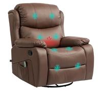 HOMCOM Poltrona Relax Elettrica Reclinabile 168° e Riscaldanti, Poltrona Massaggiante con 8 Punti, Oscillante Girevole a 360° in Pelle PU con Telecomando, Poggiapiedi e Tasche Laterali, Marrone Scuro