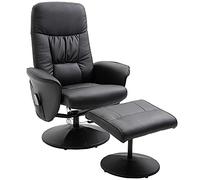 HOMCOM Poltrona Relax Massaggiante con Pouf Poggiapiedi, Poltrona Reclinabile a 145° con Seduta Girevole, Poltroncina con 10 Punti Massaggio per Salotto e Soggiorno, Nero