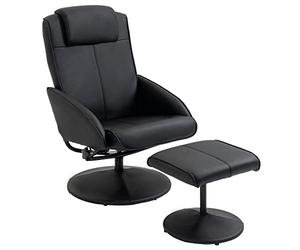 HOMCOM Poltrona Relax Reclinabile con Pouf Poggiapiedi Abbinato e Rivestimento in Finta pelle, 71x78x101cm, Nero