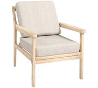 HOMCOM Poltrona Salotto Poltrona scandinavo Poltrona Camera da Letto con Braccioli, 2 Cuscini Rimovibili Rivestiti in Tessuto Effetto Lino Sedia da Soggiorno con Piedi in Legno - 62 x 82 x 82 cm