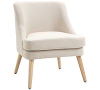 HOMCOM Poltrona Scandinava Poltrona da salotto confortevole Poltrona per camera Gambe in Legno Massello rivestimento Tessuto Lino beige