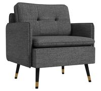 HOMCOM Poltrona scandinava schienale trapuntato con piping in tessuto 76 x 68 x 80 cm grigio e piedi in metallo nero e dorato