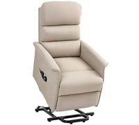HOMCOM Poltrona sollevatore elettrica con funzione massaggio e riscaldamento, poltrona relax reclinabile con poggiapiedi e 2 telecomandi, sacchetto, tessuto di lino, beige melange