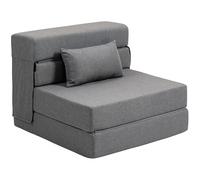 HOMCOM Poltrona trasformabile 1 posto letto pieghevole riscaldatore 1 posto 3 in 1 con seduta imbottita, cuscino incluso, materasso pieghevole portatile per ospiti, soggiorno, piccolo spazio, carico