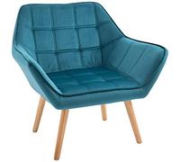 HOMCOM Poltroncina da Camera Design Scandinavo, Poltrona in Velluto e Legno, Color Petrolio, per Soggiorno o Ufficio, 67x61.5x71cm