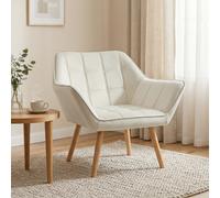 HOMCOM Poltrona Design Scandinava in Legno ed Effetto Velluto Crema, per Soggiorno o Ufficio, 68.5x61x72.5 cm Aosom