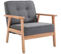 HOMCOM Poltroncina Vintage in Lino con Telatio in Legno e Trapuntatura a Bottoni per Soggiorno, Sala da Pranzo e Camera da Letto, Grigio Chiaro Aosom