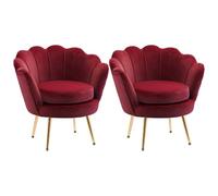 HomCom Set 2 Poltrone Vintage a Conchiglia in Velluto, Schienale Alto, 76x67x74 cm, Rosso Scuro