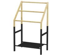 HOMCOM Porta Asciugamani con 3 Barre e Ripiano Inferiore in Bambù e Acciaio