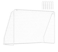 HOMCOM Porta da Calcio per Giardino e Parco Adulti 301x120x200 cm Bianco | 6 Picchetti a U, Rete da Calcio in PE e Metallo