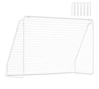 HOMCOM Porta da Calcio per Giardino e Parco con 6 Picchetti a U, Rete da Calcio in PE e Metallo, per Adulti, 301x120x200 cm, Bianco